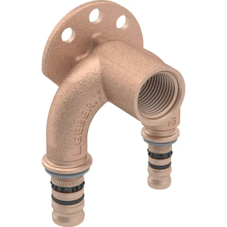 Geberit Mepla Doppelanschlusswinkel 90°, 16 mm × 1/2" × 16 mm, Rotguss